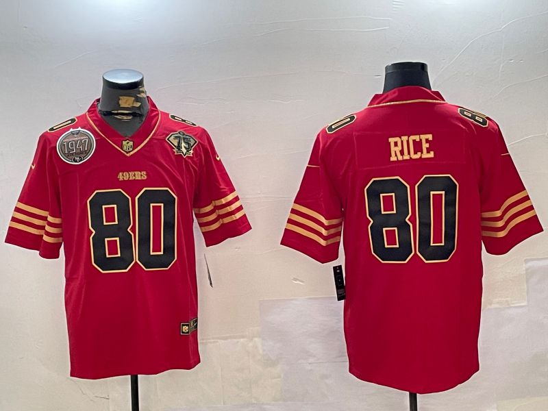 Men San Francisco 49ers #80 Rice Red Gold 2024 Nike Limited NFL Jersey style 12301